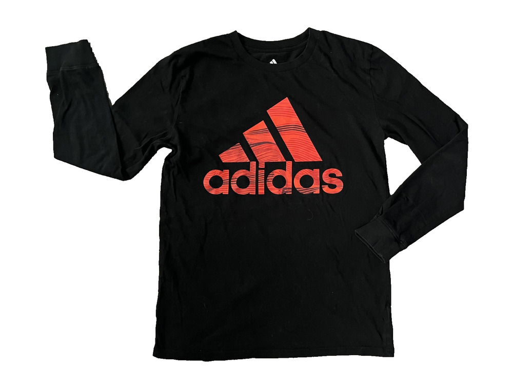 Juniors Boys Adidas Size Large (14/16) Black Long Sleeve Basics Red Logo Top